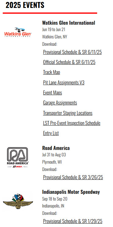 Schedule Watkins Glen